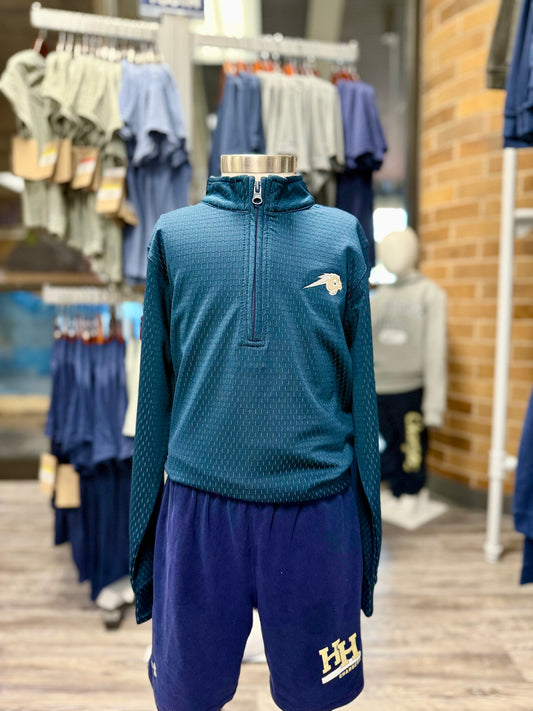 Youth Textured 1/4 zip, navy, Charger Horse