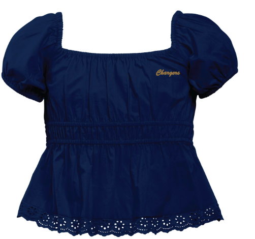 Youth Girls Top, Garb, navy puff sleeve, Chargers