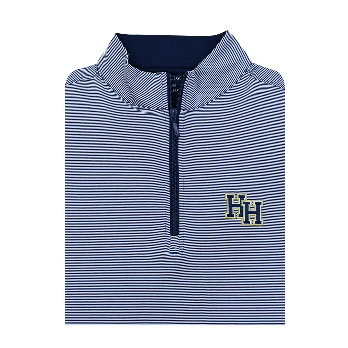 Horn Legend 1/4 Zip, navy white microstripe, stacked Hs embroidered