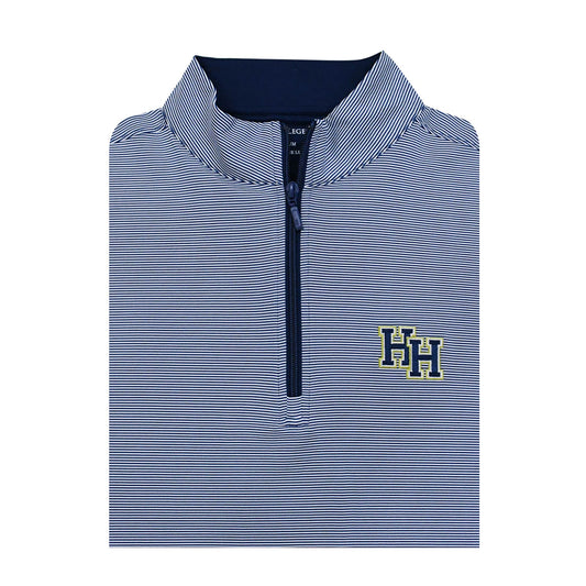 Horn Legend 1/4 Zip, navy white microstripe, stacked Hs embroidered