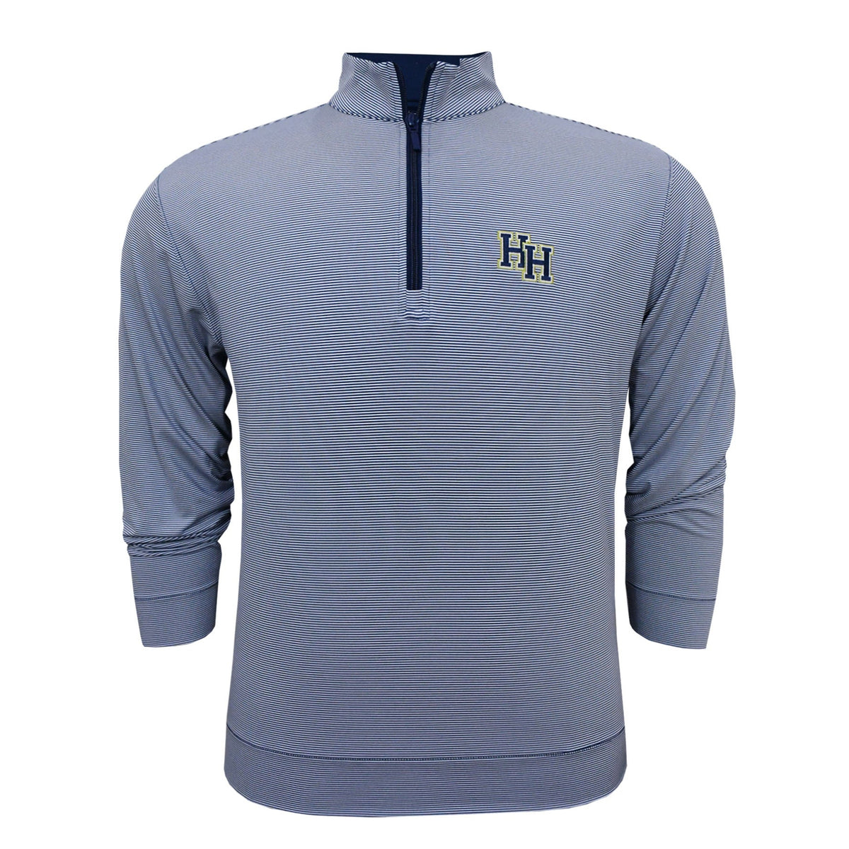 Horn Legend 1/4 Zip, navy white microstripe, stacked Hs embroidered