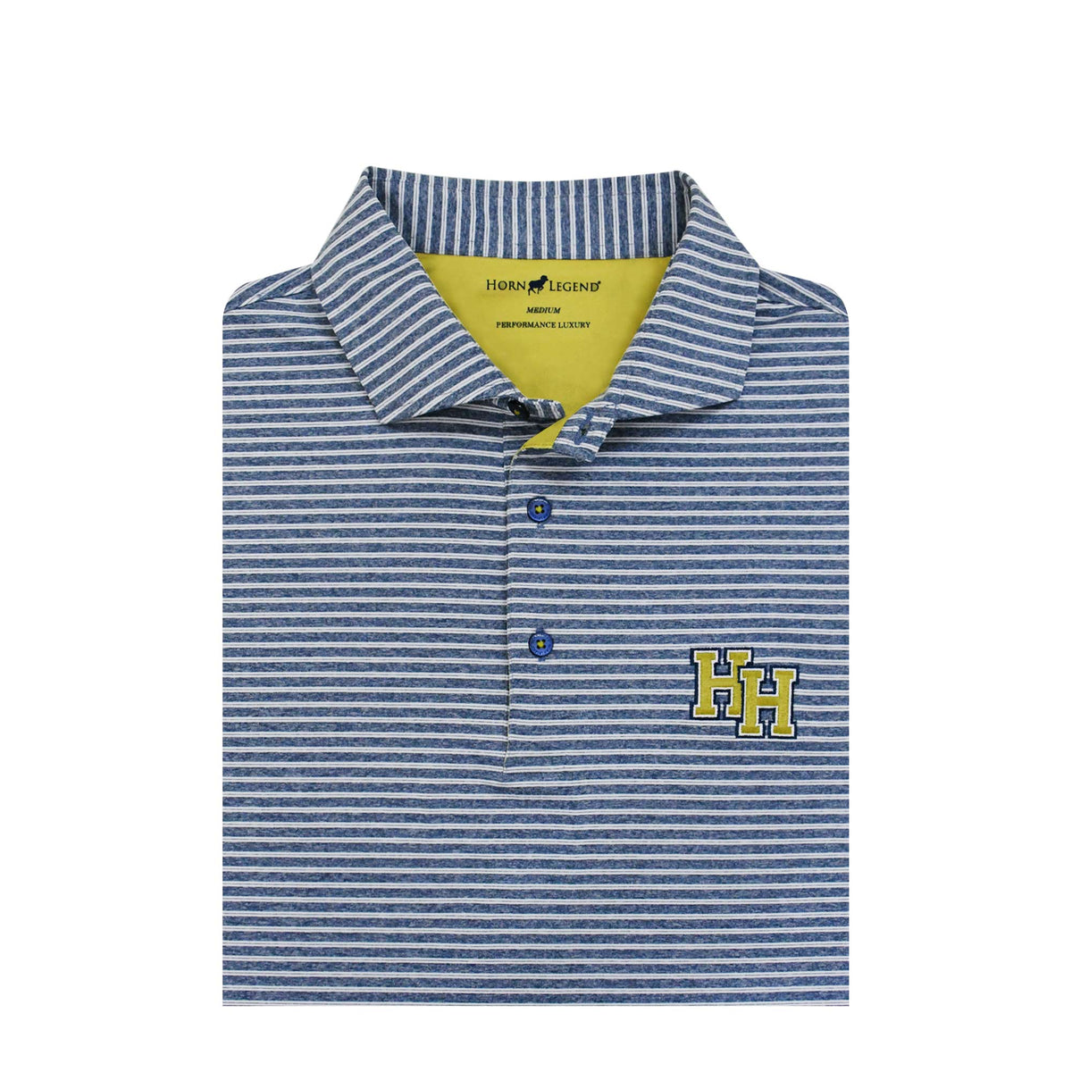 Horn Legend Polo, heather navy stripe, stacked Hs embroidered