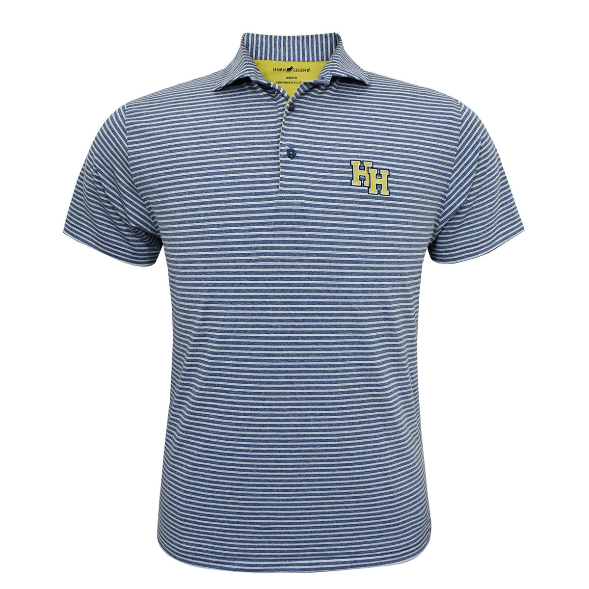 Horn Legend Polo, heather navy stripe, stacked Hs embroidered