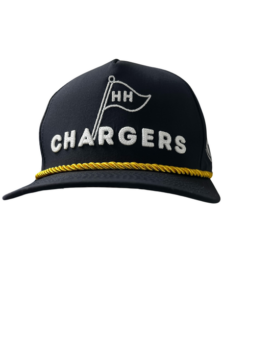 Women's Hat, navy, white flag, gold cord