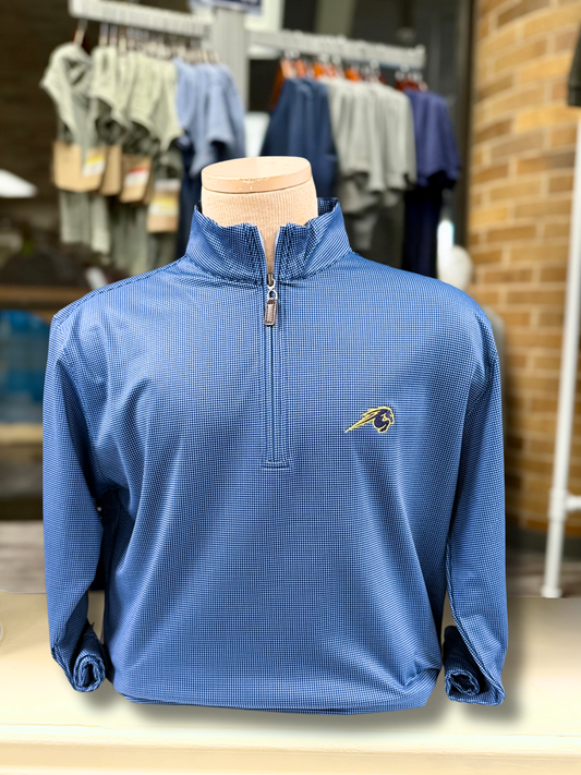 Horn Legend 1/4 zip mid-weight pullover, blue check, Charger Horse