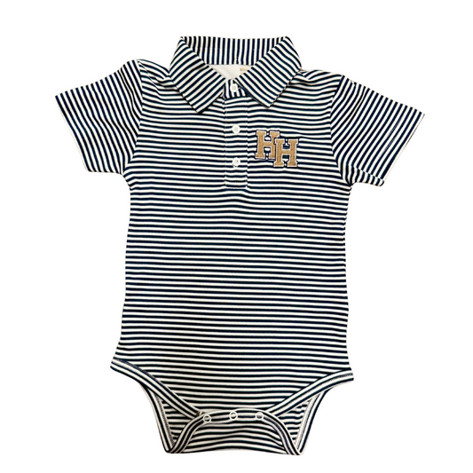 Infant Striped Polo Onesie, navy/white, stacked Hs