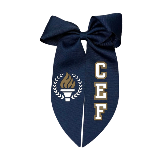 King Whimsy Tails Bow, navy, torch logo