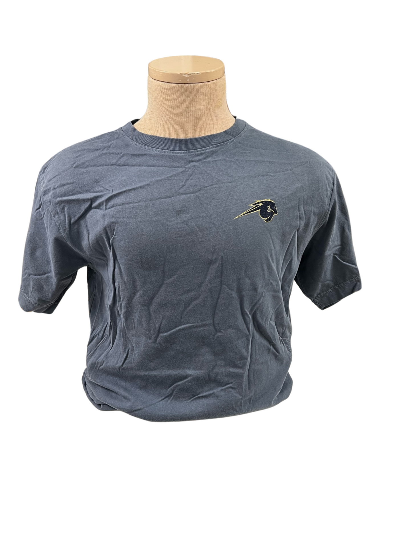 Men's T-Shirt, washed denim, embroidered horse