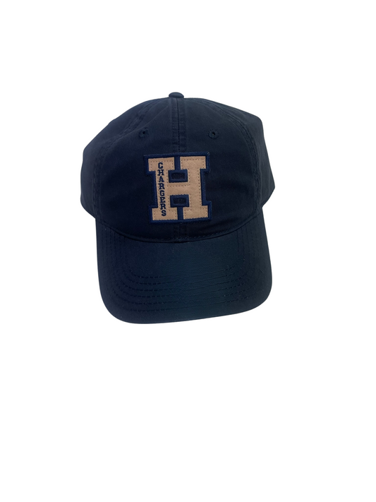 Hat, navy with tan embroidered H, vertical navy CHARGERS