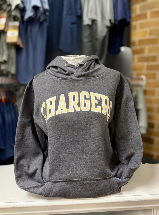 League Hoodie, grey, gold Chargers