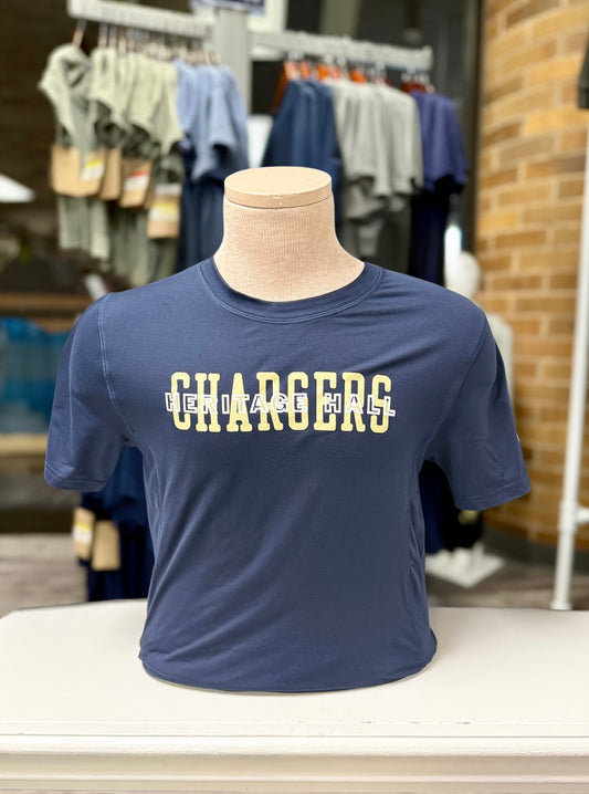 Men's Champion T-Shirt, navy, Chargers gold, white Her Hall