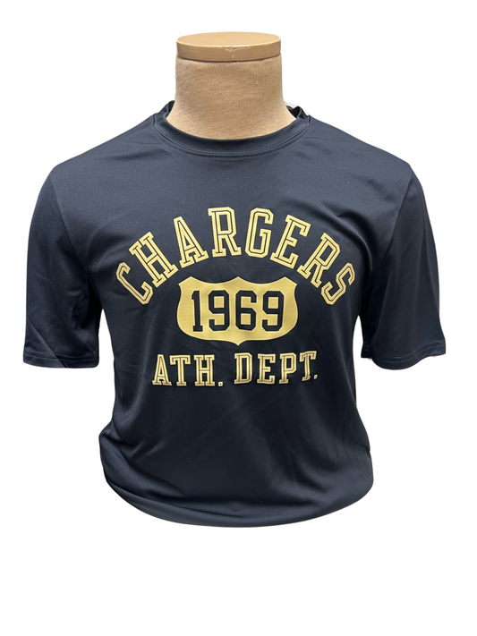 Men's Champion t-shirt, navy, gold CHARGERS, 1969, ATH. DEPT.