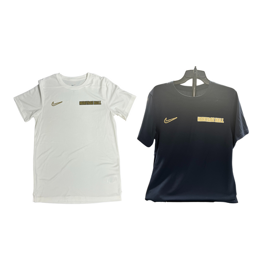 Men's Nike Dri-Fit Shirt, gold swoosh and Her Hall