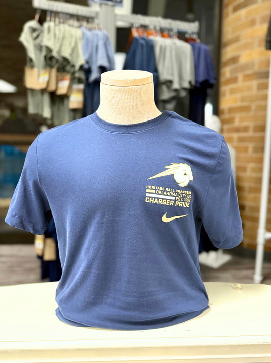 Men's Nike Dri-fit cotton tee, navy, left chest logo