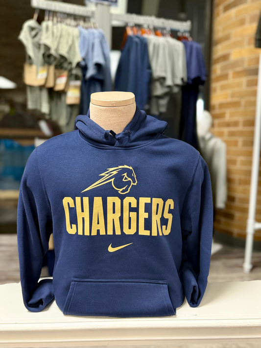 Men's Nike Fleece Hoodie, Navy, Chargers gold