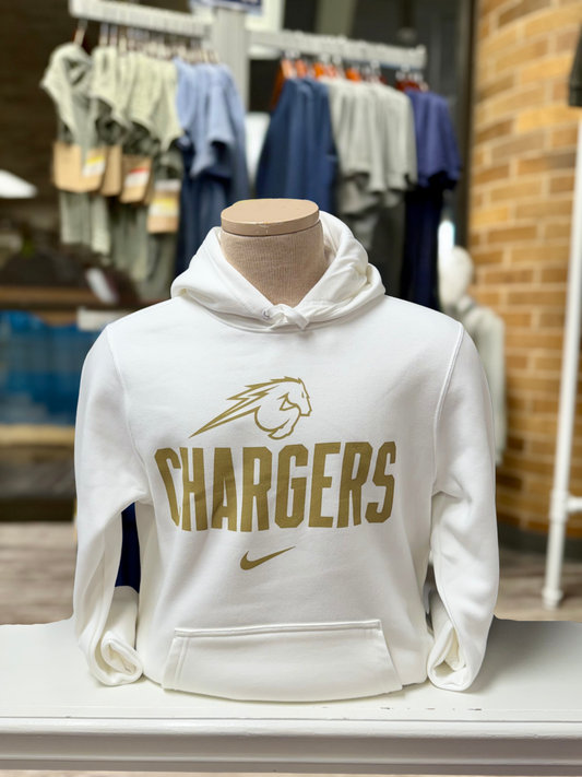 Men's Nike Fleece Hoodie, white, Chargers gold
