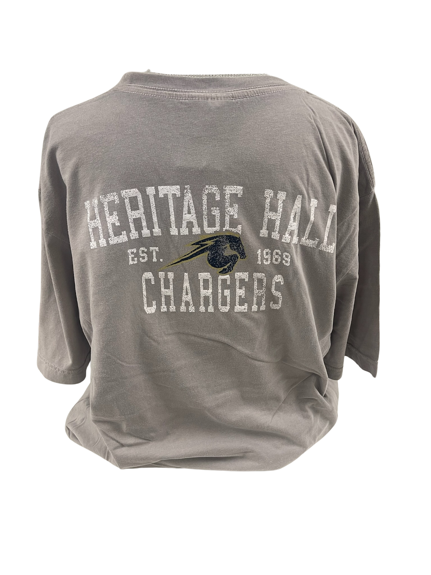 Men's T-shirt, graystone, horse with HER HALL Chargers on back