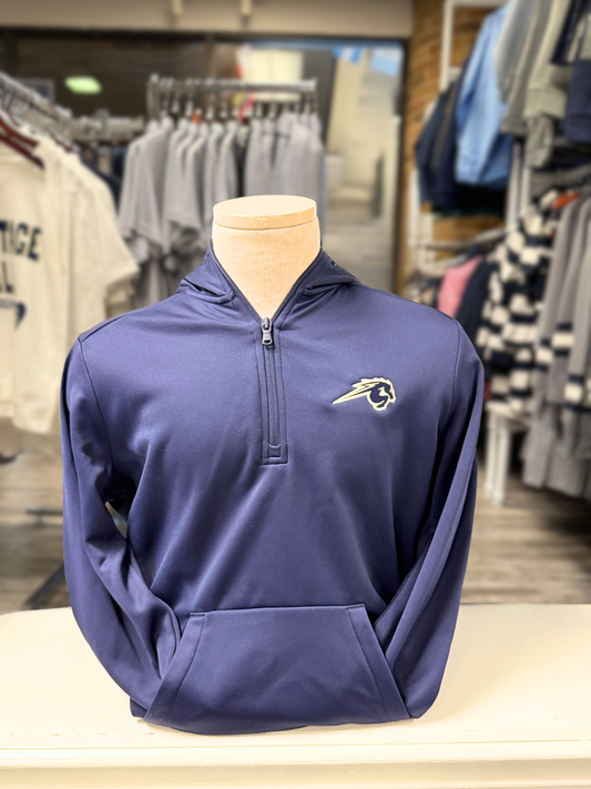 Men's UA fleece 1/4 zip hood, navy, Heritage Hall Chargers