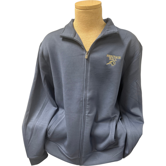 Men's navy zip up, gold Heritage Hall