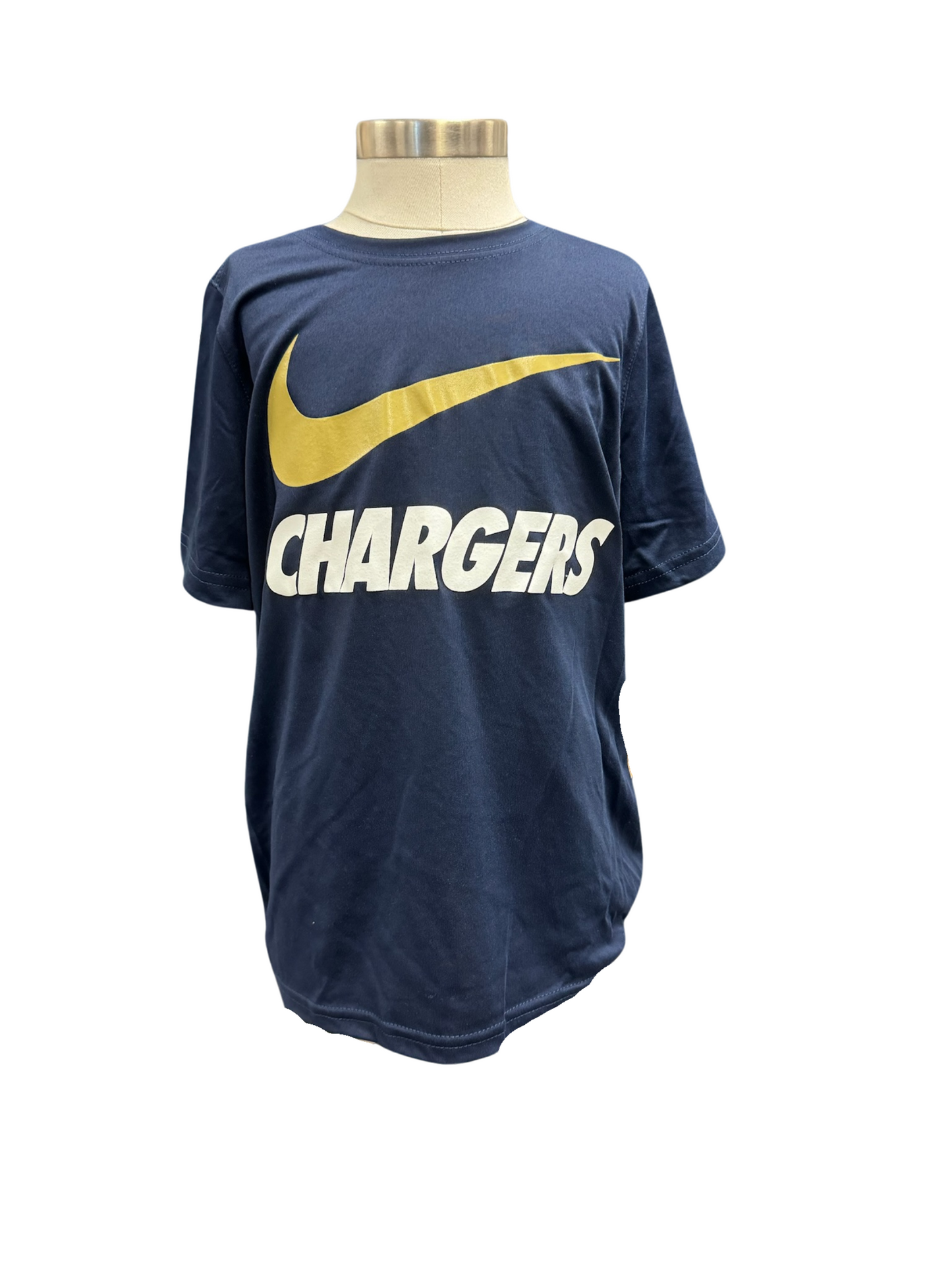 Youth Nike Legend SS tee, gold swoosh, Chargers