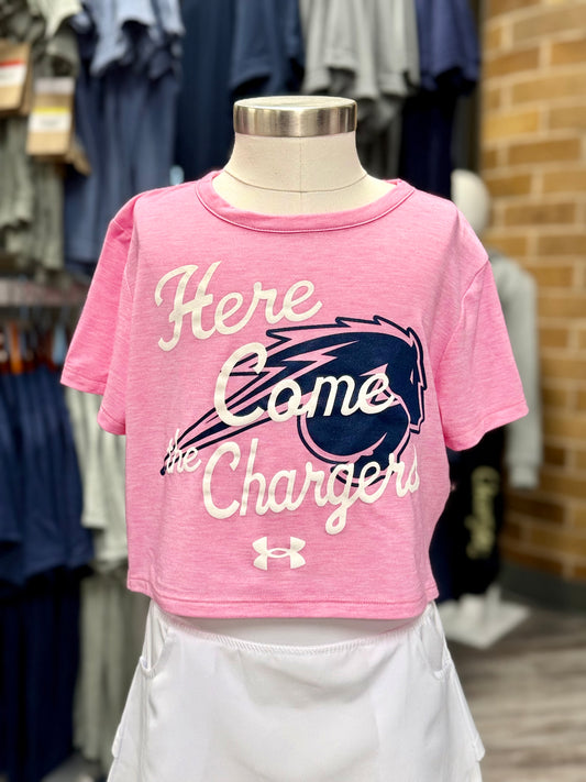 Under Armour Youth T-Shirt, pink, Here Come the Chargers