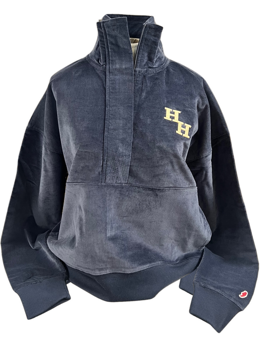 *Women's 1/2 zip, corded navy, gold stacked Hs