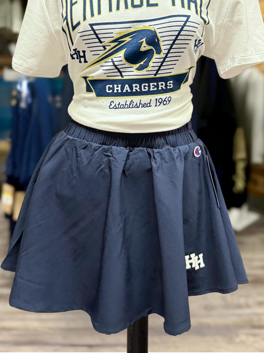 Women's Champion skirt, navy, stacked Hs