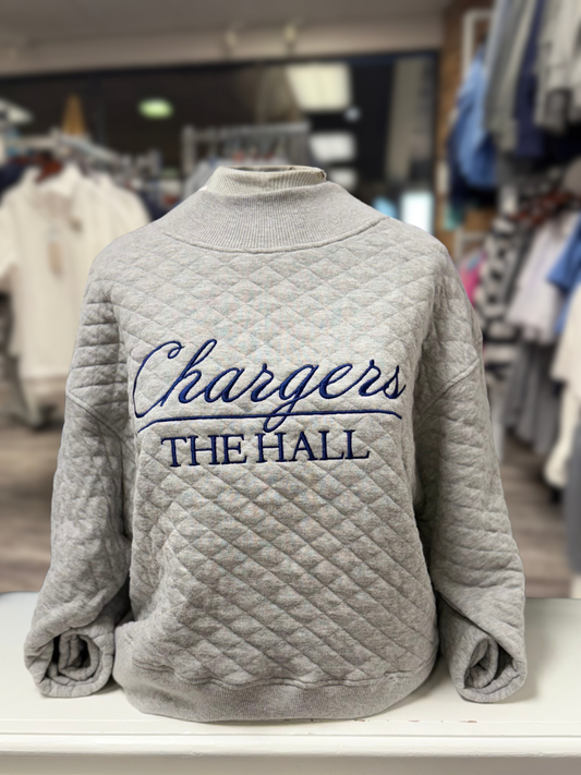 Women's Quilted Mock-Neck Sweatshirt, grey, Chargers over The Hall
