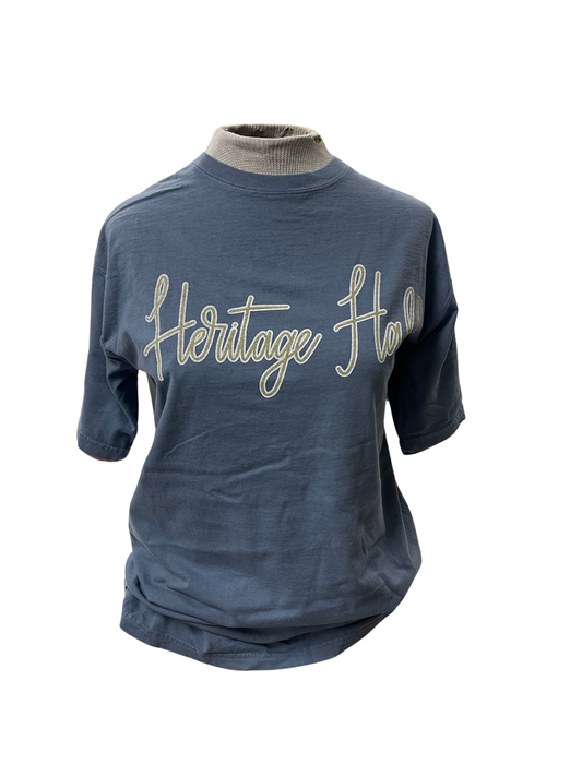 *Women's SS t-shirt, blue, Heritage Hall gold/white script
