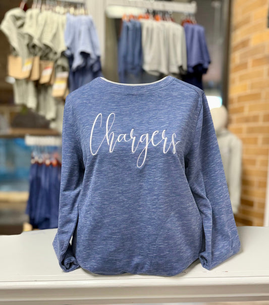 Women's Vintage Crew, Blue, Chargers script