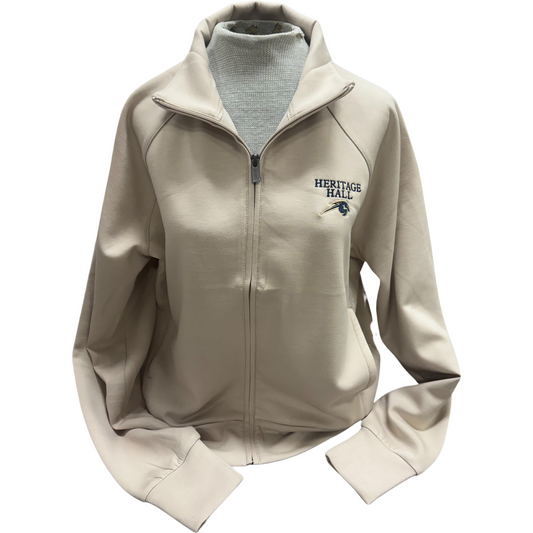 *Women's oatmeal zip up, navy Heritage Hall