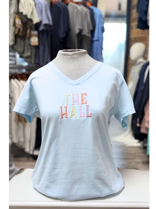 Women's v-neck tee, blue, multicolored The Hall