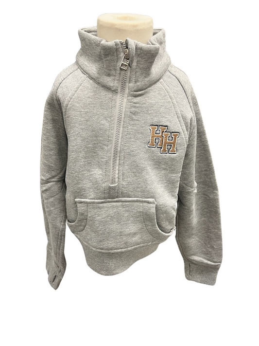 Toddler and Youth 1/4 zip pullover, grey, gold stacked Hs