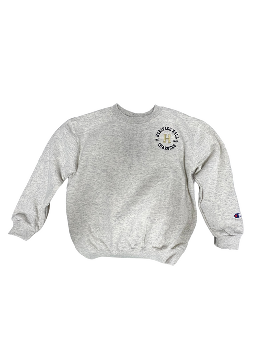 Youth Champion Sweatshirt, Oatmeal, Navy Circle Gold H