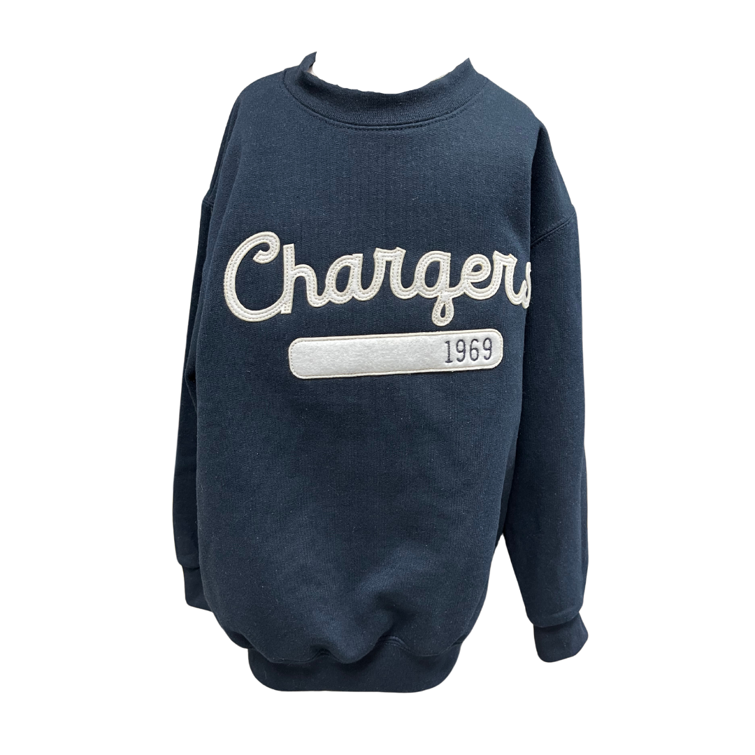 * Youth Fleece Crew Script Chargers 1969