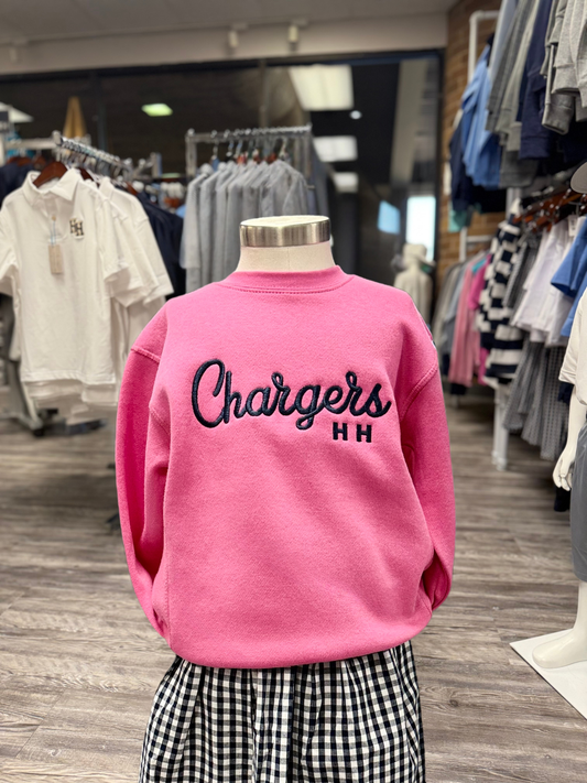 Youth Girl's Sweatshirt, vivd pink, script Chargers