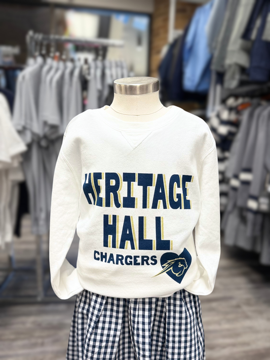Youth Girl's Sweatshirt, white, Heritage Hall heart Charger