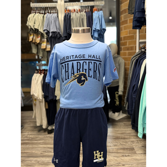 Youth League T-Shirt, blue, Heritage Hall line over Chargers