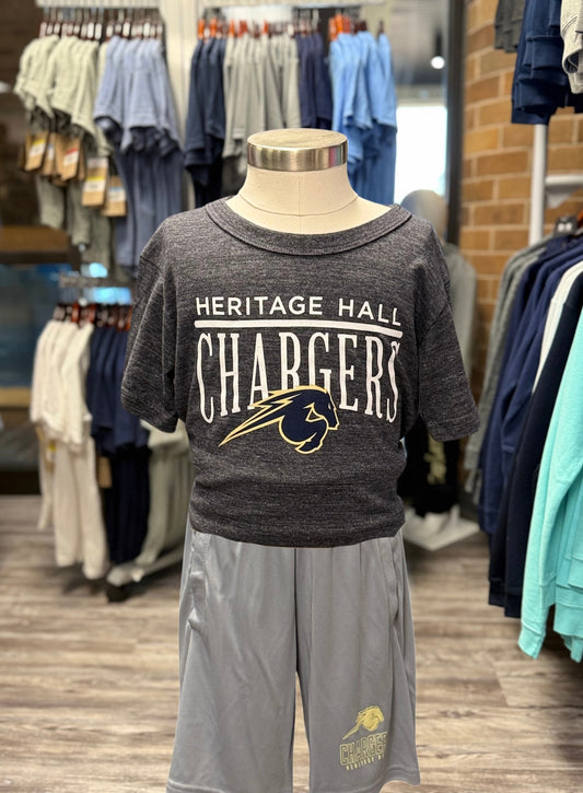 Youth League T-Shirt, navy, Heritage Hall line over Chargers
