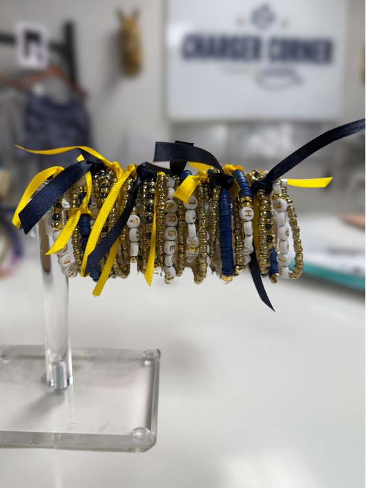 Youth Navy and Gold Bead Bracelet Set