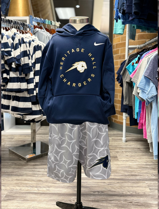 Youth Therma Hoodie, navy, circle Heritage Hall Chargers