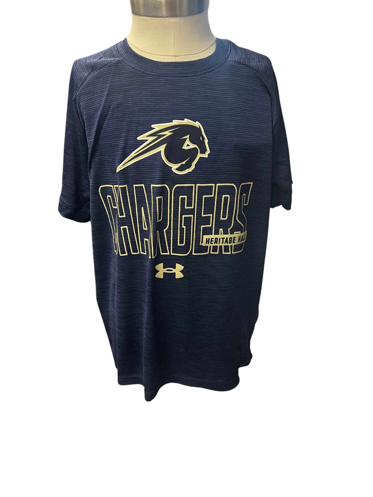 Youth UA navy textured navy, gold horse block CHARGERS