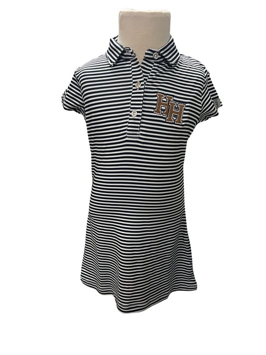 Youth and Preschool Polo dress, navy/white stripe, HH