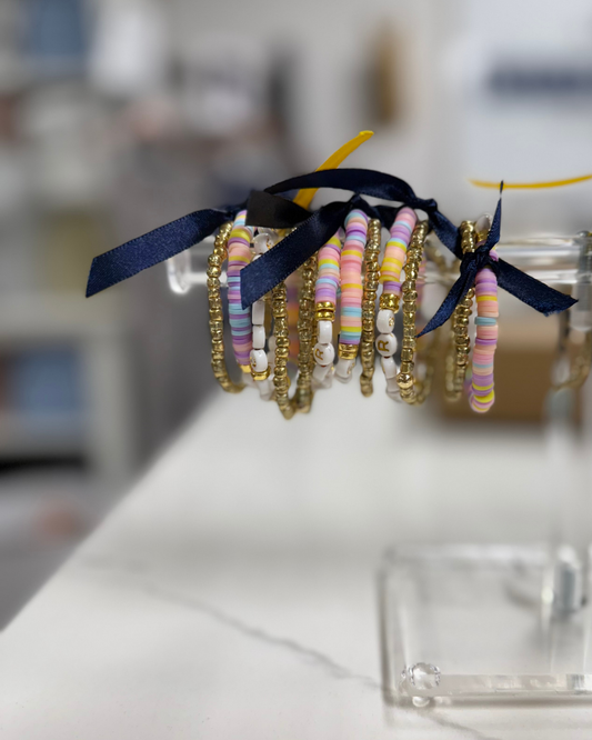 Youth colorful clay and gold beads bracelet set
