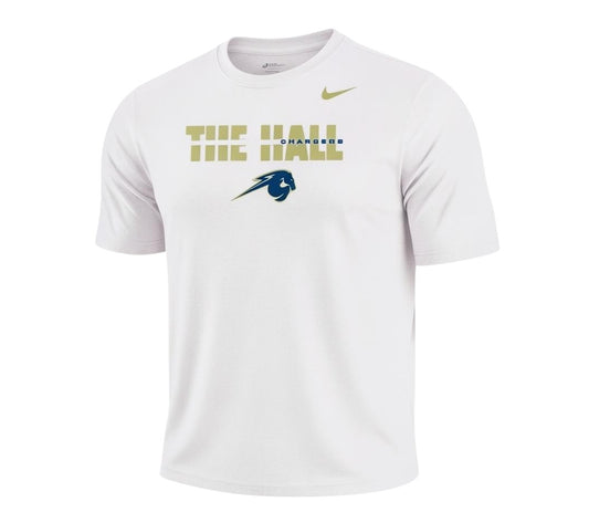 Charger Corner men's grey Nike Legend t-shirt featuring THE HALL Chargers graphic and team logo
