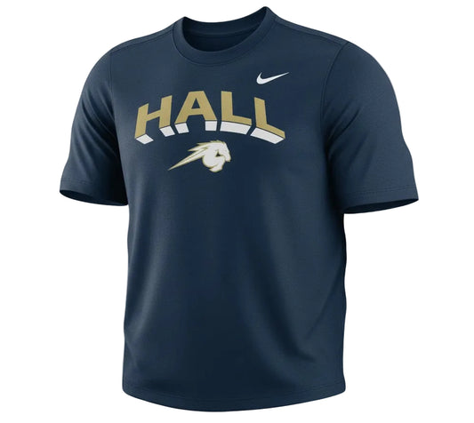 Charger Corner navy blue Nike Legend t-shirt featuring HALL in block letters and a mascot logo on the chest