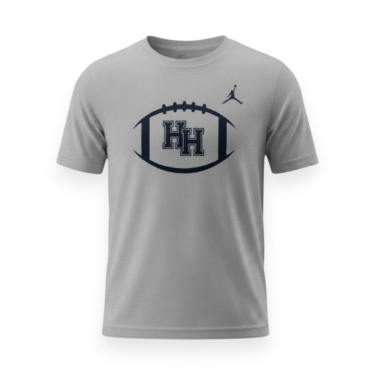 Charger Corner youth Nike Jumpman t-shirt in grey featuring a football graphic with HH logo on the chest