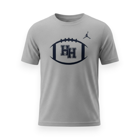 Charger Corner youth Nike Jumpman t-shirt in grey featuring a football graphic with HH logo on the chest