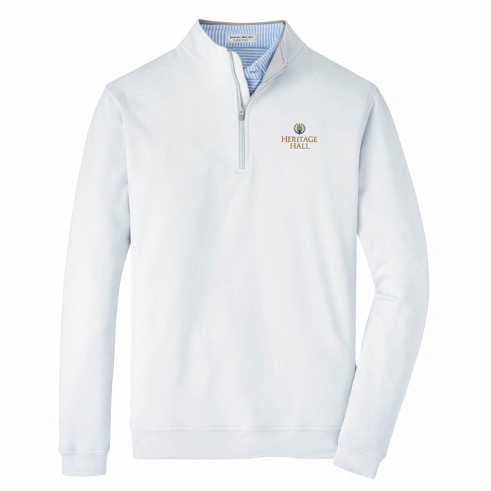 Charger Corner Peter Millar performance quarter-zip in british grey with Heritage Hall logo on chest