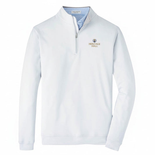 Charger Corner Peter Millar performance quarter-zip in british grey with Heritage Hall logo on chest